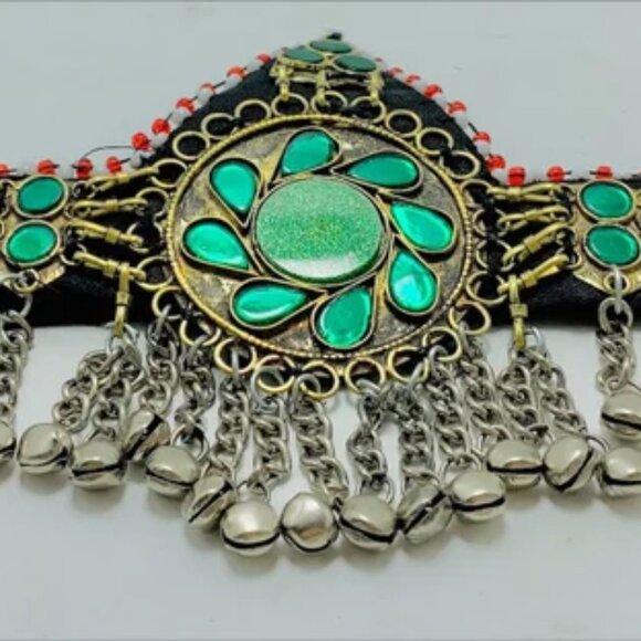 Green Handmade Tribal Matha Patti, Kuchi Matha Patti, Traditional Head Piece, main image 5
